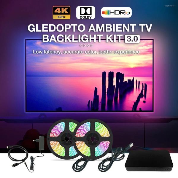 Controladores Gledopto Ambient TV Kit de retroiluminación 3.0 LED Strip RGB IC HDMI Compatible SYNC Box Set Soporte de luz 4K 60Hz para 50 a 65 pulgadas