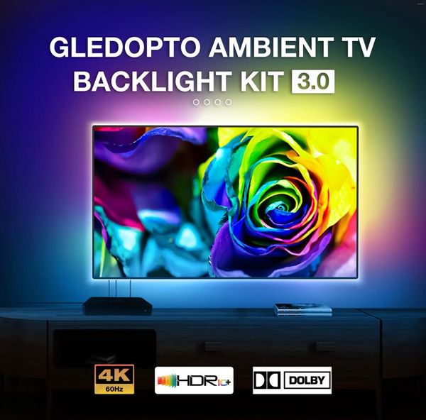 Contrôleurs GLEDOPTO Ambient TV Kit de rétroéclairage 3.0 LED Strip RGB IC HDMI-compatible SYNC Box Set Support de lumière 4K 60Hz 50 55 60 65 pouces