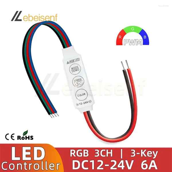 Controladores Mini 3 teclas Controlador RGB DC 12V 24V 6A Brillo Dimmer Cable de 4 pines para voltaje constante PWM LED 2835 5050 Luz de tira de color