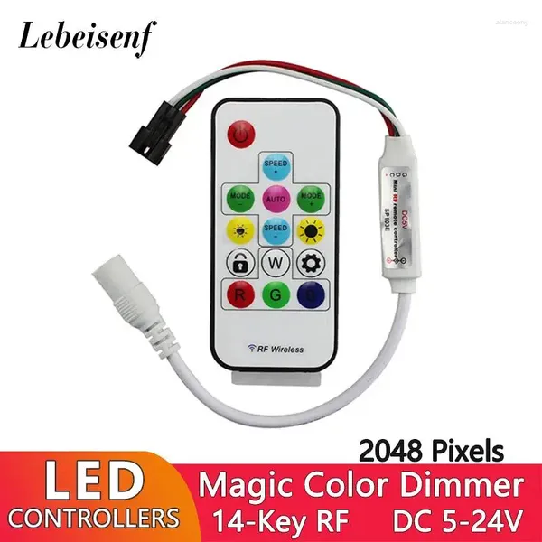 Contrôleurs SP103E LED contrôleur de couleur magique 2048 pixels gradateur DC5-24V avec télécommande RF 14 touches pour barre lumineuse RGB adressable WS2812B