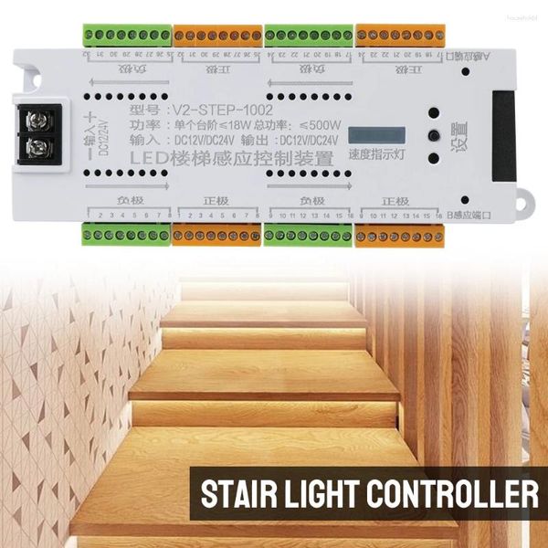 Controladores Iluminación de escaleras Sensor de movimiento LED para escaleras Tira flexible DC 12V 24V Kit de controlador de luz de escalera 32 canales interiores