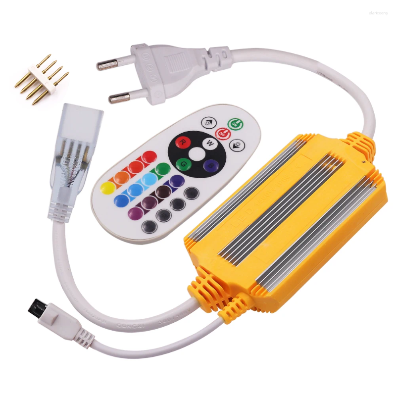Controllers Waterproof IP68 220V Neon Light RGB Controller EU Plug 1500W With IR 24Key Remote For 5050 2835 LED Strip