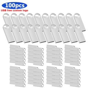 COMMANDES 100PCS / LOT PEN DRADE 64 Go 32 Go 16 Go Pendrive Metal Usb Flash Drive 8 Go 4 Go 2 Go 1 Go 512 Mo Key Sticks Laser gratuit