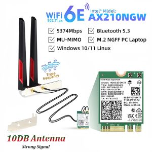 Regelt 10dBi antenne M.2 desktopkit voor Intel WiFi 6e Ax210 WiFi 6 Ax200 7265NGW Wireless Card Bluetooth 2 in 1 netwerkadapter voor pc voor pc