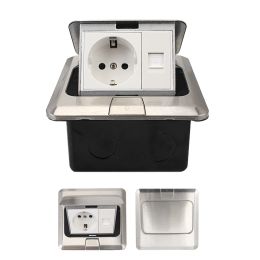 Bedieningselementen 250V 16A POPUP -VLOER SOCKET ALUMINIUM ALMINIER BOX USB RJ45 Internet Outlet Waterdichte 2 -weg power outlet Europe Standard Socket