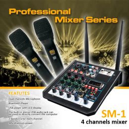 Contrôles 4 canaux USB Audio Mixer Wireless Microphone Studio Sound With Bluetooth Rec DJ Console Karaoke Podcast micro