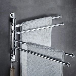 Contrôles Cooanho en acier inoxydable Salle de bain pivotant de serviette pivotante, porte-serviette swing à 4 bras avec rangement de rangement de salle de bain mural à crochet