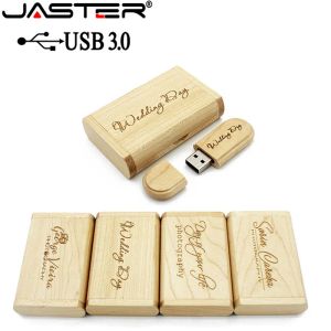 Besturt Jaster USB 3.0 Hoge snelheid HOUTE USB FLASH DRIVE MAIDE WOOD+BOX Pendrive 4GB 16 GB 32 GB 64 GB Memory Stick Geschenken Gratis Custom Custom Custom