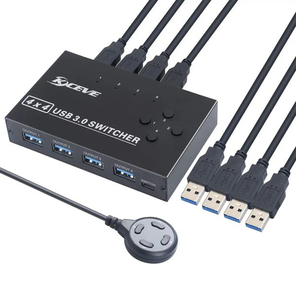 Contrôles KCEVE USB 3.0 Switch, USB Switch Sélecteur 4 Partage d'ordinateur 4 Appareils USB Boîte de commutateur KVM pour l'imprimante de partage, souris, clavier