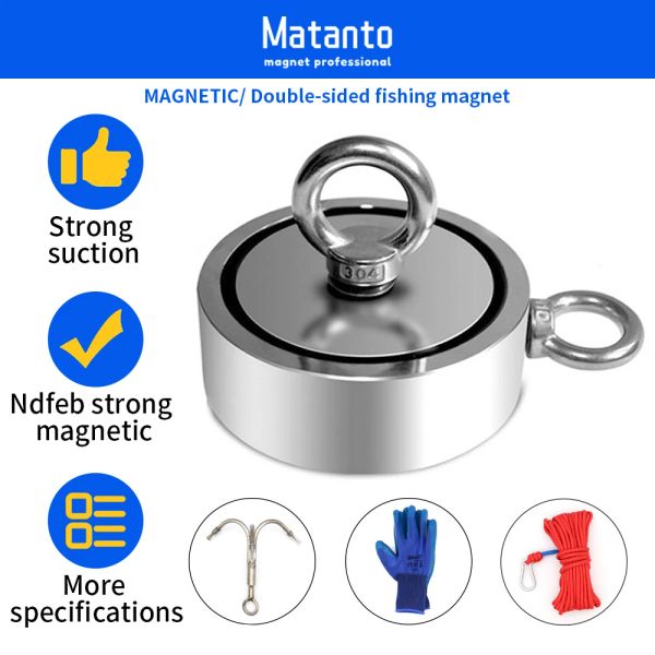 Controles Fuerte imán de neodimio de doble cara imán de búsqueda gancho Super Power Saage pesca magnético D48mmd74mm Stell portavasos