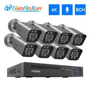 Besturingst Tiananxun 8ch 4K Video Surveillance Kit 8MP CCTV Security Camera's Systeem 5MP Home Outdoor Audio IP -camera POE NVR Recorder Set