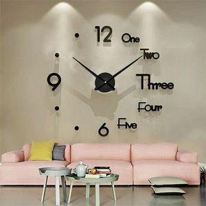 Handige installatie Moderne Design Clock Big Wall Clock 3D DIY Acryl Spiegel Mechanisme Sticker Thuis Woonkamer Decoratie Q