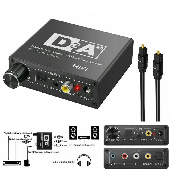 Convertidor 192kHz HIFI DAC 3.5 mm óptico digital coaxial coaxial toslink para audio analógico convertidor con cable de fibra rca out para xbox de xbox PS5