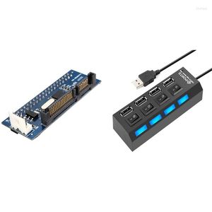 Converter 40-pins IDE Vrouwelijke SATA tot 22-pins mannelijke adapter Pata Card 4 Ports USB Hub Splitter 2.0 LED