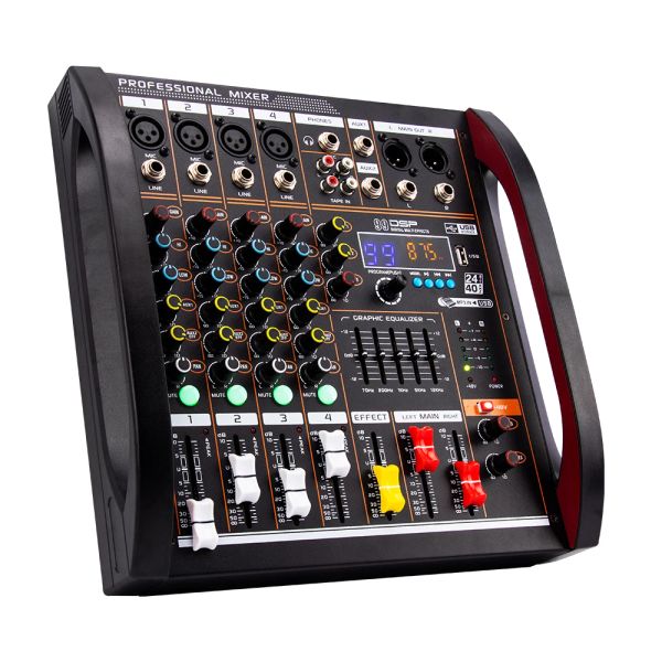 Convertisseur Audio Mixer 4 Channel Mixer DSP Réverberation Effet professionnel Bluetooth USB Audio Mixer Balance Family Karaoke Stage