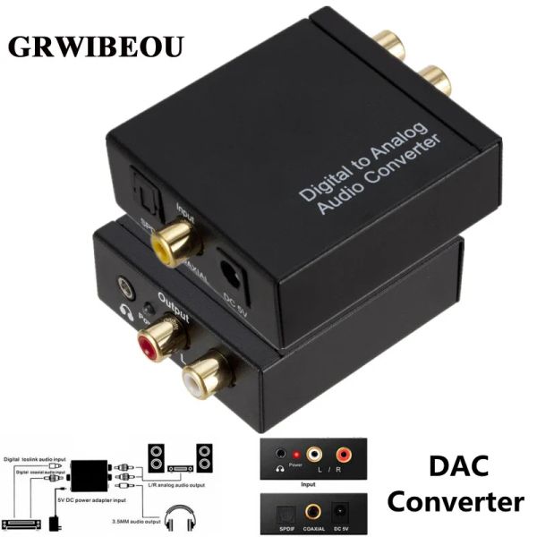Convertisseur Grwibeou DAC numérique à analogique adaptateur audio stéréo analogique Adaptateur coaxial optique coaxial optique RCA R / L Optical à RCA3,5 mm