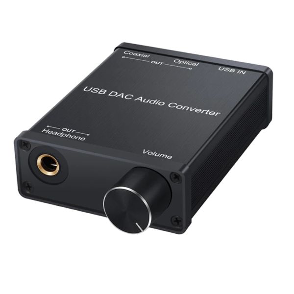 Convertisseur HFES USB DAC Audio Converter Adaptateur avec amplificateur de casque USB à coaxial S / PDIF Digital To Analog 6,35 mm Sound Carte