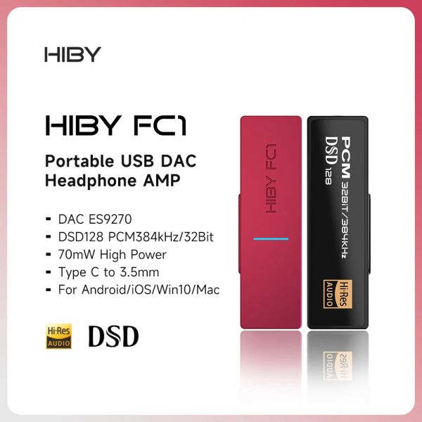 Convertisseur HIBY FC1 Type C USB DAC Amplificateur de casque Decoder HIFI Audio DSD128 ES9270 pour Android iOS Mac Win10 Smartphone PC Sound Carte