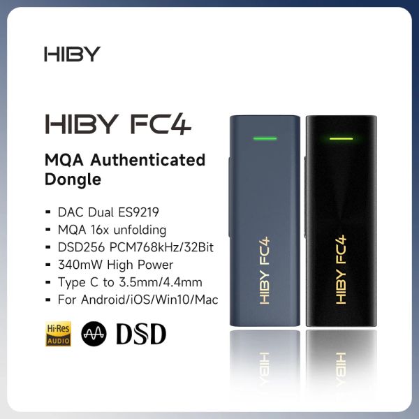 Convertisseur Hiby FC4 MQA 16x Dongle Type C USB DAC HIFI Deccoder Casque Amplificateur DSD256 ES9219 pour Android iOS Win10 Mac Sound Card Card