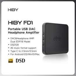 Converter Hiby FD1 Type C USB DAC Hoofdtelefoonversterker Decoder Decoder Hifi Audio DSD128 MQA voor muziekspeler MP3 Win10 Android IOS Mac Sound Card