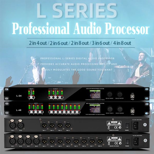 Convertisseur L Series 4 sur 8 Out Digital Audio Processor Professionnel 32 bits DSP Stage Sound Equipement Effet de haut-parleur Processeur PC Logiciel