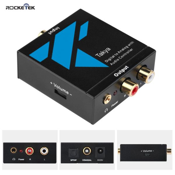 Converter Optical a RCA Digital a Analog Converter Adapter para Digital/HDTVS/Apple/Google Audio Audio Volumen estéreo de 3.5 mm Jack