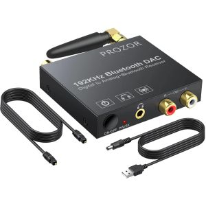 Convertisseur Prozor 192KHz Digital to Analog Audio Converter avec Bluetooth 5.0 Récepteur numérique à analogique stéréo L / R RCA Adaptateur audio 3,5 mm