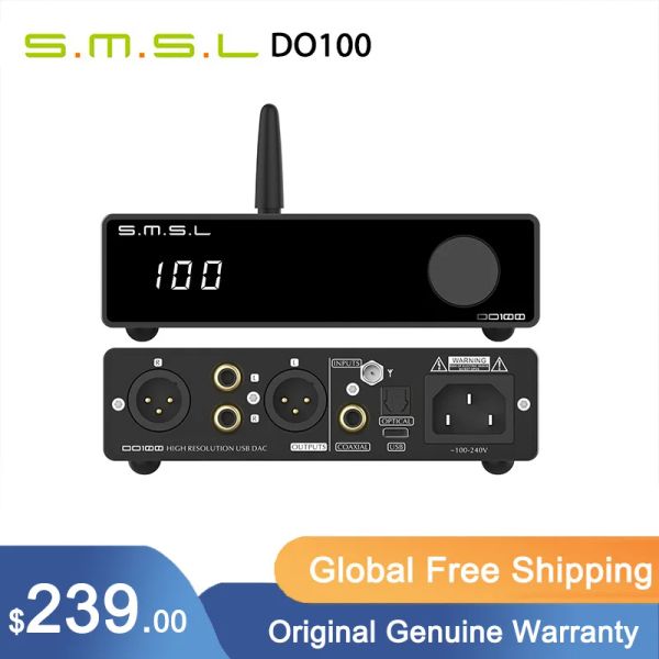 Convertisseur SMSL DO100 HI RES Audio DAC ES9038Q2MX2 Bluetooth 5.0 DSD512 32BIT 768KHZ OPA1612X4 Décodeur de sortie équilibré avec télécommande