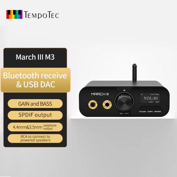 Convertisseur Tempotec M3 HIFI USB DAC, 5.2 Bluetooth DAC, amplificateur de casque 4,4 mm, longue distance de transmission, récepteur audio Bluetooth, DSD