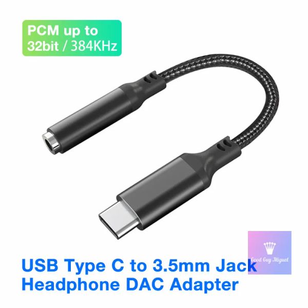 Convertisseur USB Type C DAC en adaptateur de prise d'écouteurs 3,5 mm Digital Convertisseur audio HiFi Decode pour Samsung Note10 OnePlus Pixel Huawei Xiaomi