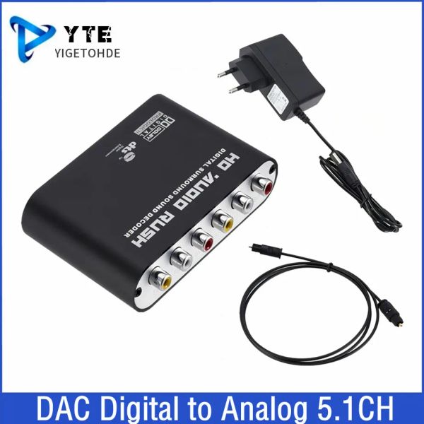 Convertisseur Yigetohde AC3 Audio numérique en analogique 5.1 canal stéréo DAC convertisseur optique SPDIF COAXIAL AUX 3,5 mm à l'amplificateur de décodeur 6RCA