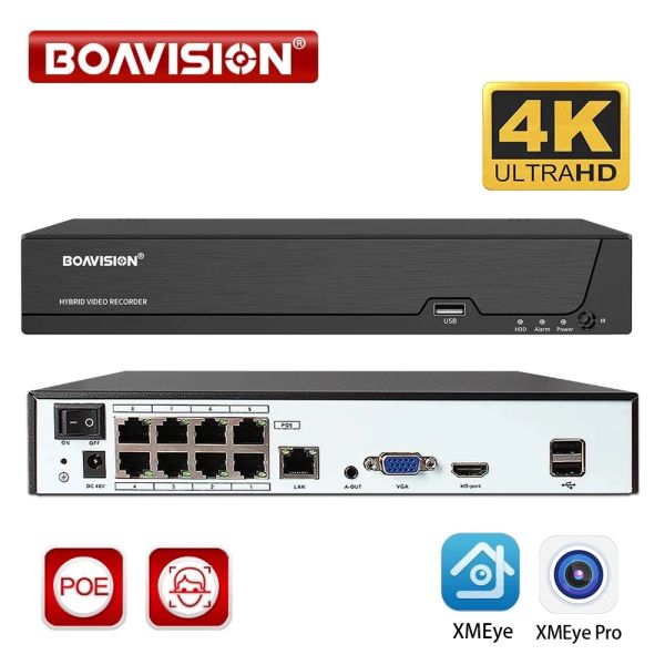 Convertisseurs 8ch 4k Poe NVR Xmeye Face Detection Video Recorder 4CH POUR POE CAMERA SYSTÈME DE LA SYSTÈME DE SUPPOSITION VIDÉO PROTECTION DE SÉCURITÉ