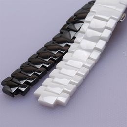 Extrémités convexes Bracelets de montre en céramique noire et blanche pour ar 1421 1426 bracelets de montre-bracelet 22mm cosse 11mm accessoires de mode pour hommes 19mm cosse 10mm270u