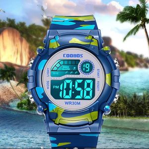 COOBOS enfants montre Camouflage sport électronique montre numérique étanche multi-fonction LED montre pour garçons filles enfants montre 240108