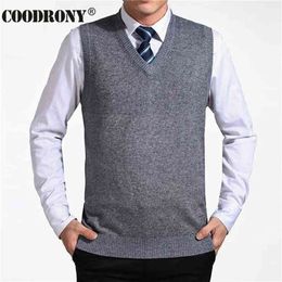 COODRONY arrivée couleur unie pull gilet hommes pulls en cachemire laine pull marque col en v sans manches Jersey Hombre 210909