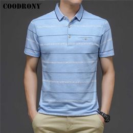 COODRONY marca de negocios Casual manga corta Polo-Shirt ropa de hombre primavera verano llegada Slim Fit rayas algodón Tops C5155S 210707