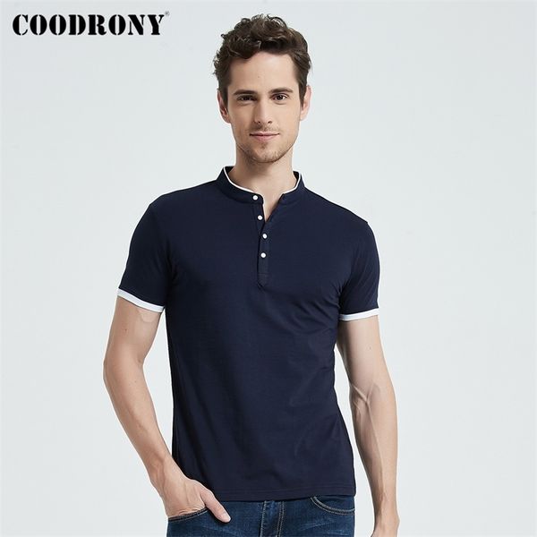 COODRONY Marca de algodón suave de algodón camiseta de manga corta para hombres Ropa de verano All-Match Business Casual Mandarin Cuello Camiseta S95092 210706