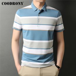 COODRONY Marke Sommer Ankunft Casual Kurzarm Weiche Baumwolle Polo-Shirt Männer Kleidung Kontrast Farbe Große Gestreifte Tops C5308S 220312
