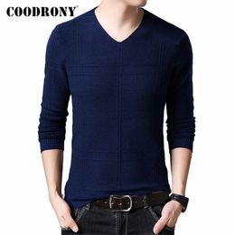COODRONY Marque Chandail Hommes Casual Col En V Pull Homme Automne Hiver Coton Pull Hommes Jersey Hombre Tricots Chandails C1010 201124