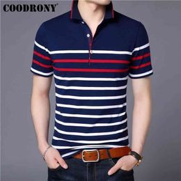 COODRONY coton t-shirt hommes à manches courtes t-été affaires sociales décontracté 's t-s rayé t-shirt Homme S95101 210716