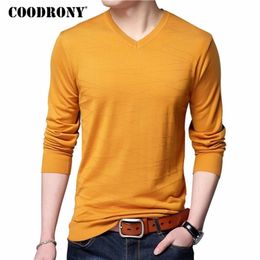 Coodrony gebreide wollen pullover mannen casual v-hals trui mannen merk kleding heren katoentruien slanke fit pull homme shirts 7129 201221