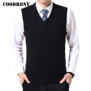 Coodrony trui mannen kleding 2020 herfst winter warme kasjmier wollen pull homme klassiek casual v nek mouwloos vest truien lj200916