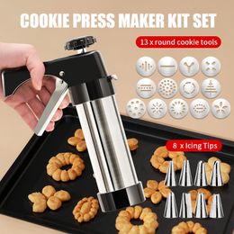 Cookie Press Gun Knijpen DIY Biscuit Machine Kit met 13 Cookies Mold 8 Crème Gemonteerde Bloem Mond Cake Decorating Bakken Tool YFA1925