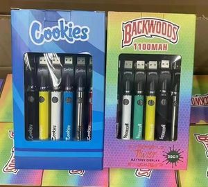 Cookies/Backwoods Batteries pour cigarettes électroniques Affichage de la batterie de préchauffage par torsion Batterie pour stylo vape 30CT 1100mAh 510 Tension variable inférieure 3,3 V-4,8 V