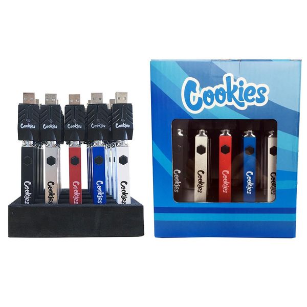 Cookies Backwoods Quad batterie 500 mAh 20ct préchauffage VV tension Variable 510 chariots Batteries Port USB inférieur 20 pièces boîte d'affichage