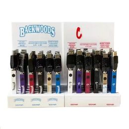 Cookies Backwoods Quad Batterij 500mAh 24ct Verwarm VV Variabele spanning 510 Karren Batterijen Onderkant USB-poort 24pcs Display Box