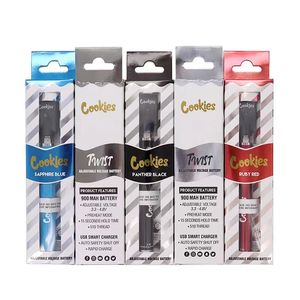 Cookies batterie de stylo vape au cobalt pur 13600 3.3V-4.8V tension variable inférieure 900mah chargeur USB préchauffer 510 batterie de cigarettes filetées