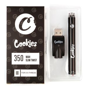 Cookies – batterie slim twist 3.3V-4.8V, tension réglable, chargeur usb 350mah, rechargeable, préchauffage, fil 510