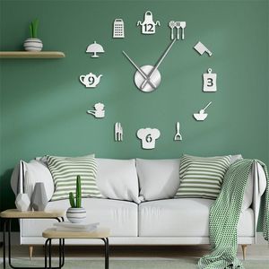 Outils de cuisine DIY Horloge géante sans cadre Grandes montres Grande cuisine Stickers muraux Horologe Design décoratif pour la maison 210310