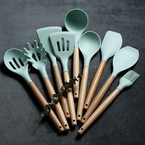 Ustensiles de cuisine 1 pièces Silicone spatule cuillère pinces résistant à la chaleur soupe antiadhésive pelle manche en bois outil de cuisine 230809